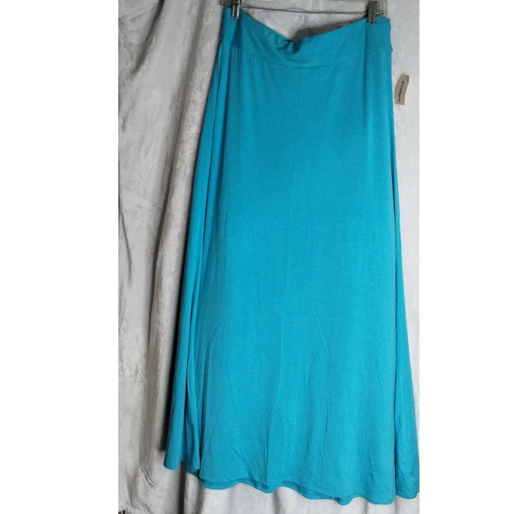 Dress barn Maxi Skirt Large Turquoise Aqua Pull on Stretch A-Line NWT Women's